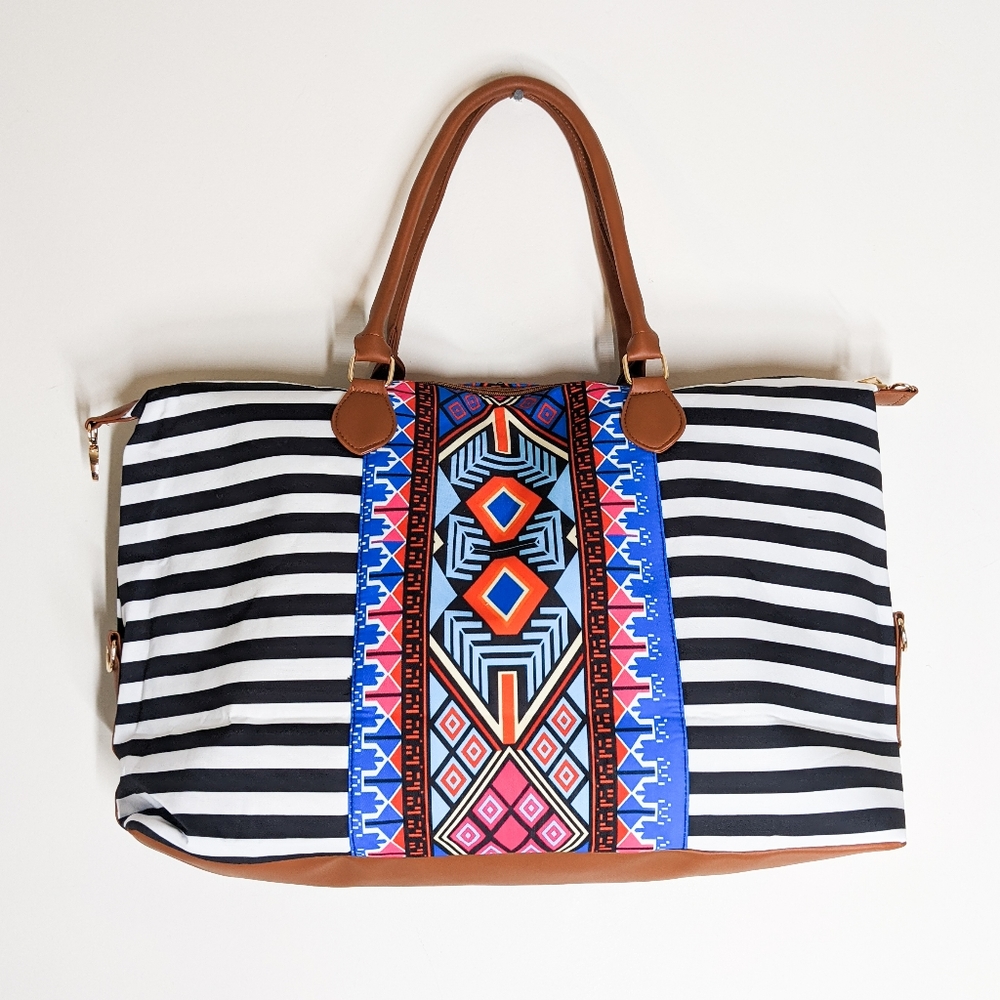 NWT Colorful Aztec Striped Large Beach Tote